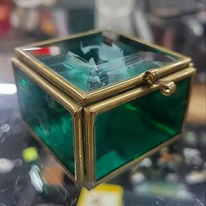 Vtg Teal Green Glass Trinket Box